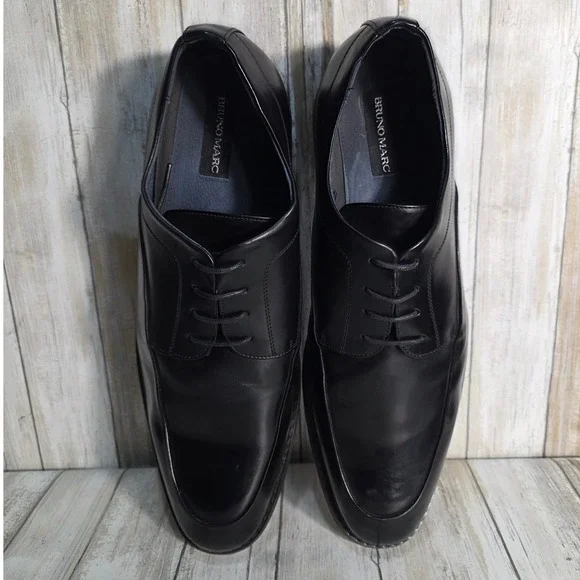 BRUNO MARC Mens Black Leather Square Toe Lace Up Dress Shoes Size 15